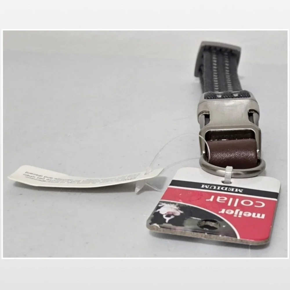 New Dog Collar Medium Adjustable Pet Animal Grey Silver Hardware NWT